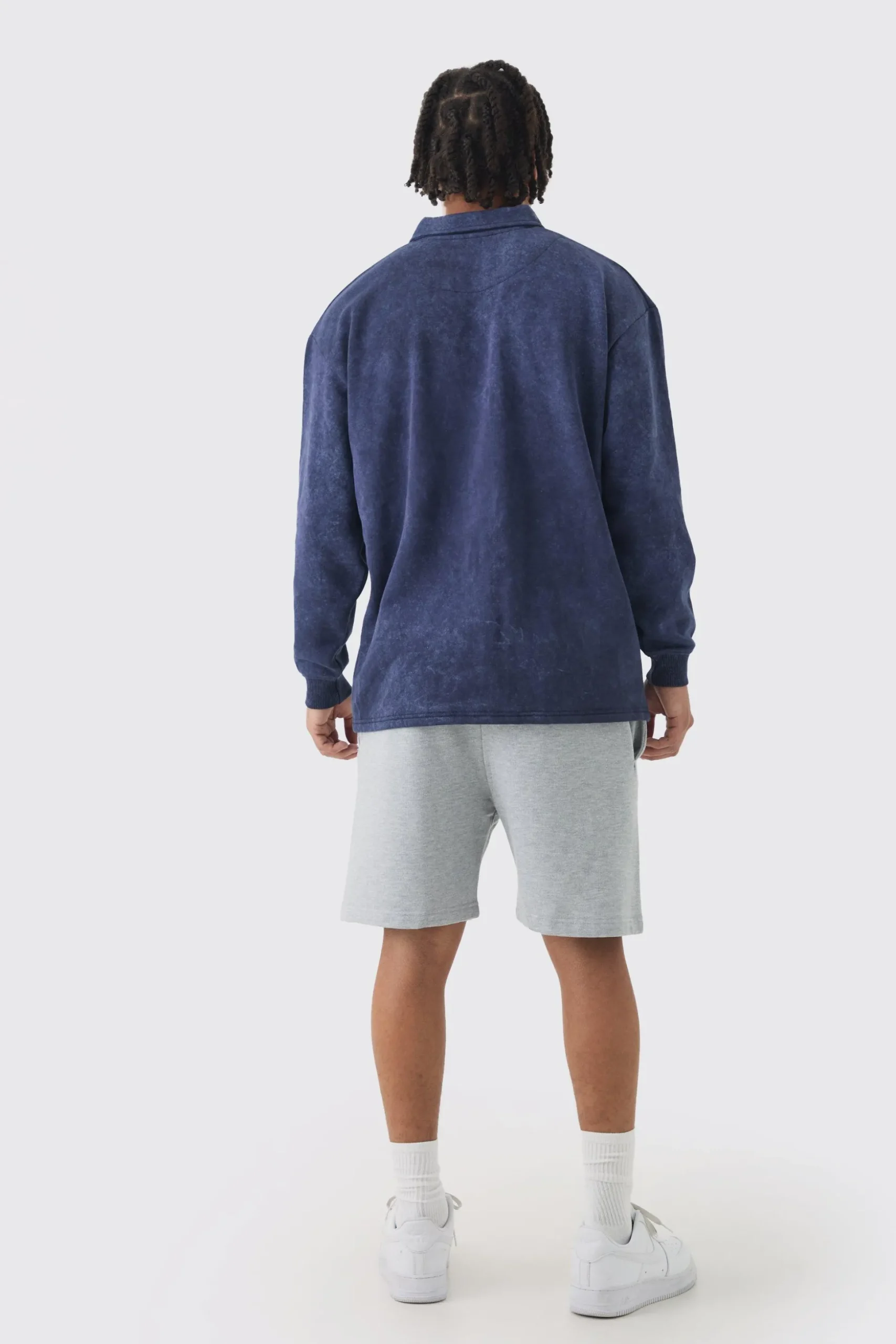 Oversized V Neck Washed Embroidered Rugby Sweatshirt Polo | BoohooMAN UK