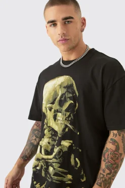 Oversized Van Gogh Skull License T-shirt | BoohooMAN UK