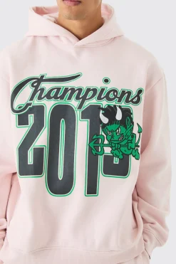 Oversized Varsity Applique Hoodie | BoohooMAN UK