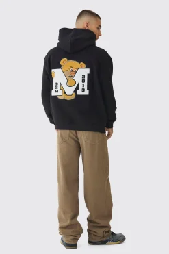 Oversized Varsity Applique Bear Hoodie | BoohooMAN UK