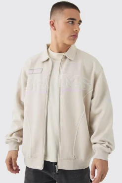 Oversized Varsity BHM Embroidered Jersey Bomber Jacket | BoohooMAN UK