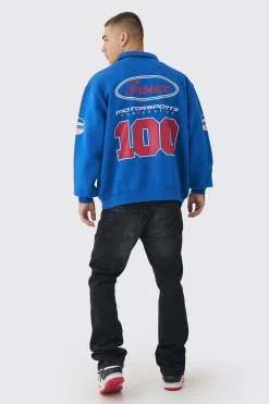 Oversized Varsity BHMS Embroidered Jersey Bomber Jacket | BoohooMAN UK