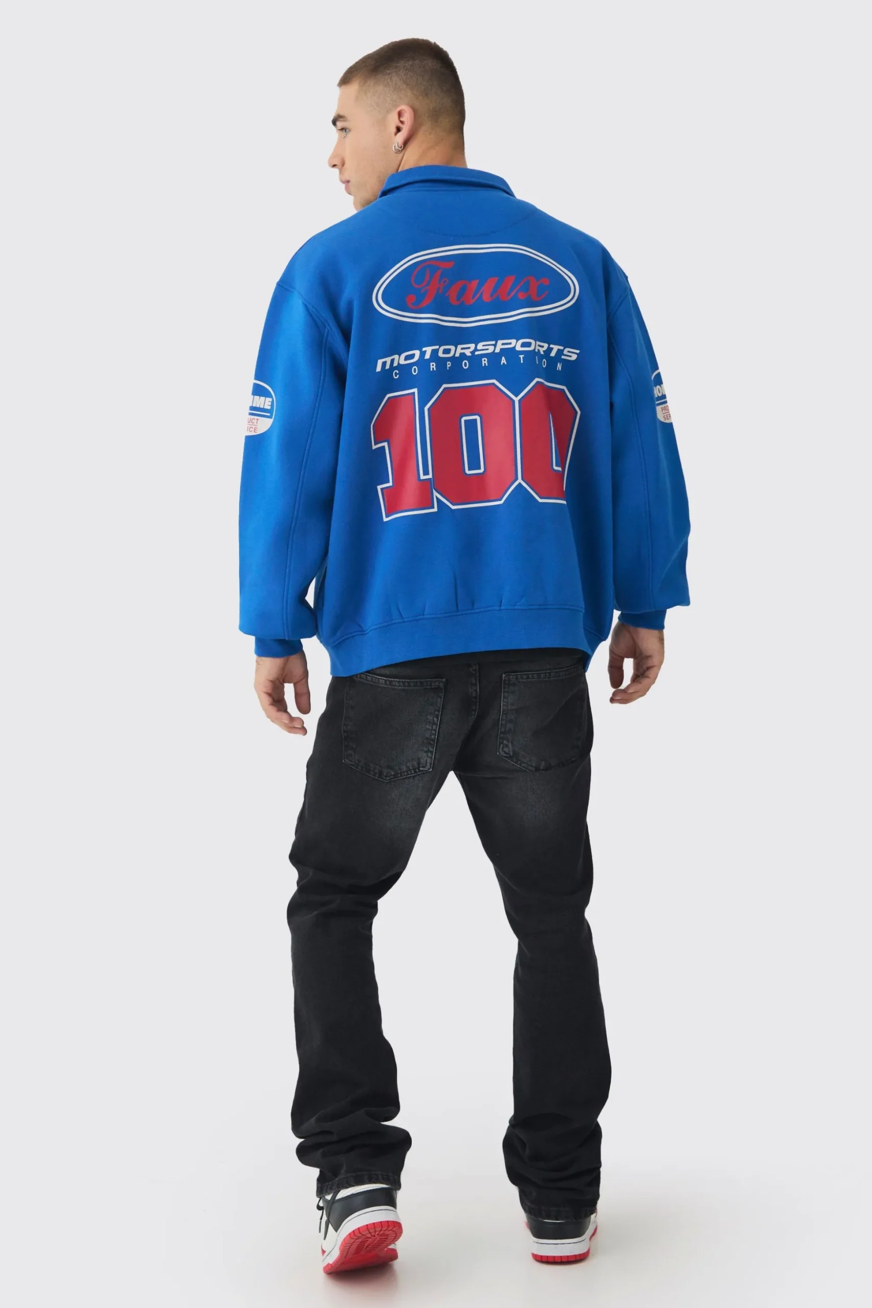 Oversized Varsity BHMS Embroidered Jersey Bomber Jacket | BoohooMAN UK