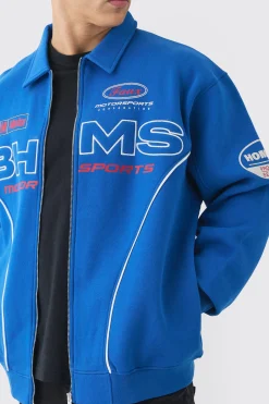 Oversized Varsity BHMS Embroidered Jersey Bomber Jacket | BoohooMAN UK
