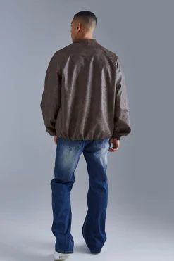 Oversized Vintage Cracked Pu Raglan Bomber | BoohooMAN UK
