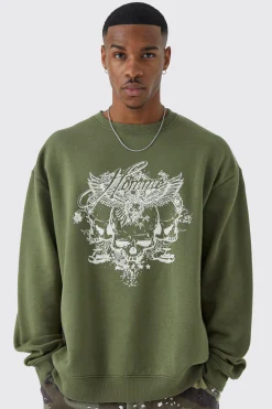 Oversized Vintage Skull Graphic Sweatshirt | BoohooMAN UK