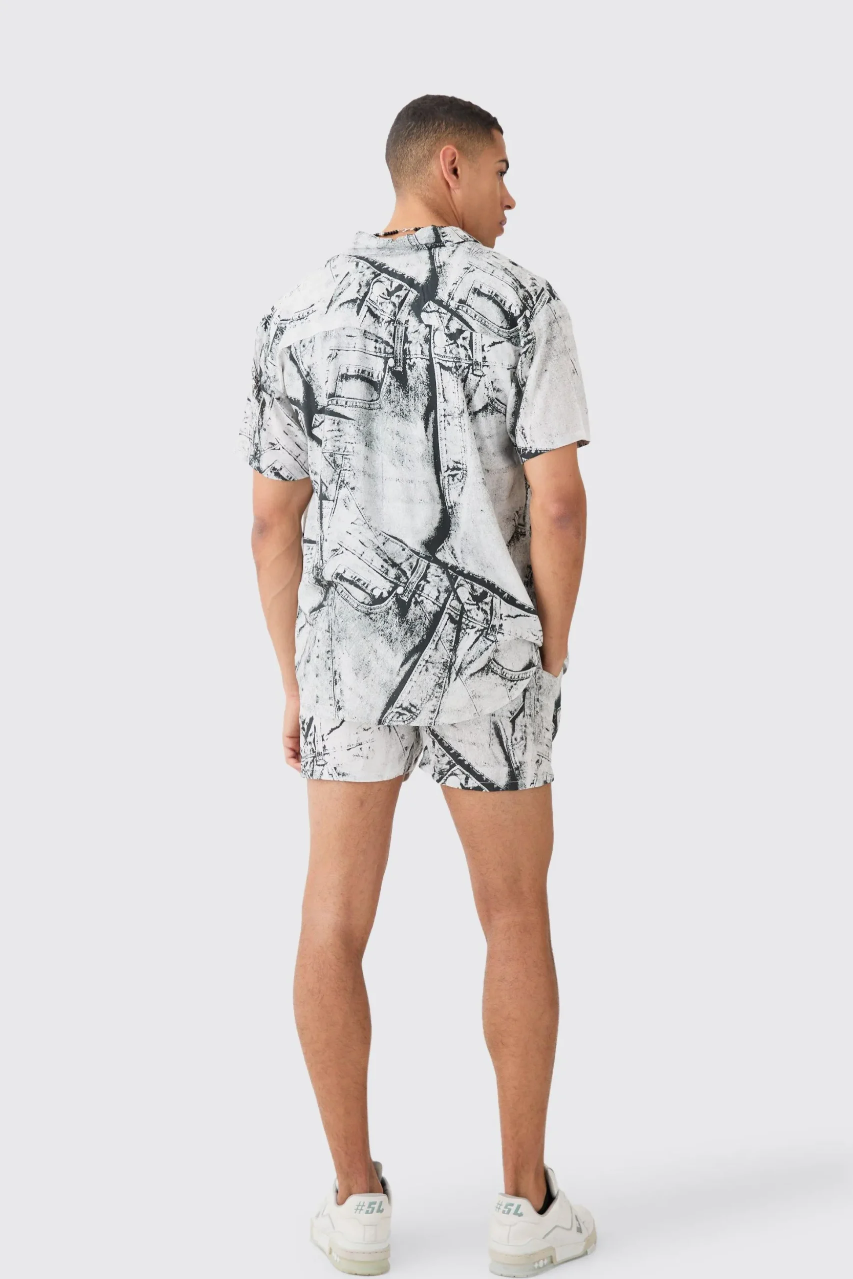 Oversized Viscose Abstract Cargo Shirt And Short | BoohooMAN UK