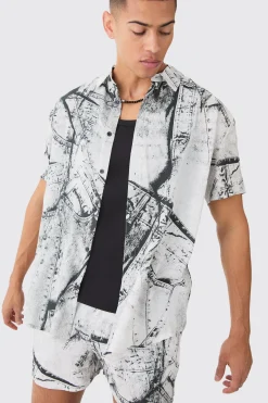 Oversized Viscose Abstract Cargo Shirt And Short | BoohooMAN UK