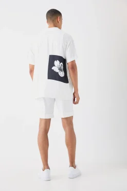 Oversized Viscose Back Flower Shirt | BoohooMAN UK