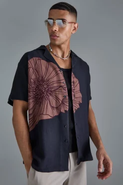 Oversized Viscose Placement Floral Shirt | BoohooMAN UK