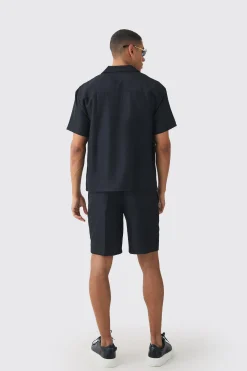 Oversized V-neck Soft Twill Shirt & Short Set | BoohooMAN UK