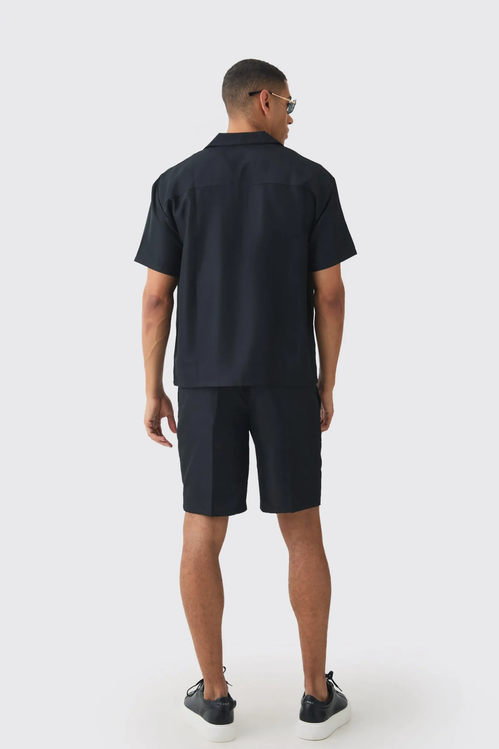 Oversized V-neck Soft Twill Shirt & Short Set | BoohooMAN UK