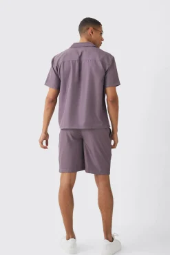 Oversized V-neck Soft Twill Shirt & Short Set | BoohooMAN UK