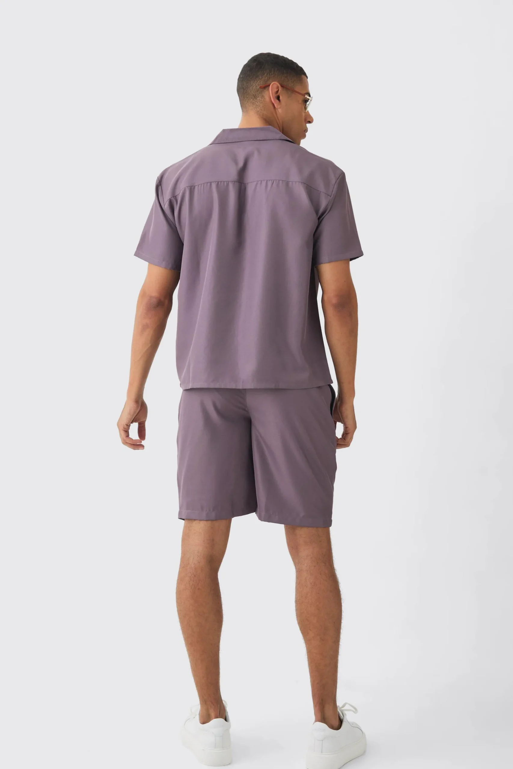 Oversized V-neck Soft Twill Shirt & Short Set | BoohooMAN UK