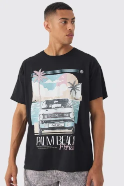 Oversized Volkswagen Palm Beach License Print T-shirt | BoohooMAN UK