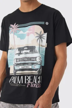 Oversized Volkswagen Palm Beach License Print T-shirt | BoohooMAN UK