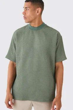 Oversized Waffle Extended Neck T-shirt | BoohooMAN UK