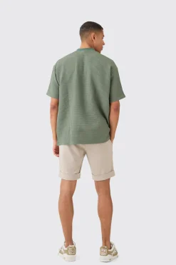 Oversized Waffle Extended Neck T-shirt | BoohooMAN UK