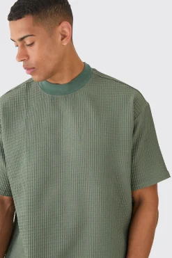 Oversized Waffle Extended Neck T-shirt | BoohooMAN UK