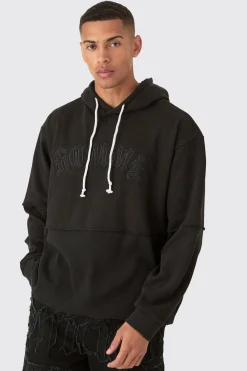 Oversized Waffle Faux Layer Applique Hoodie | BoohooMAN UK