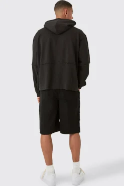 Oversized Waffle Faux Layer Applique Hoodie | BoohooMAN UK