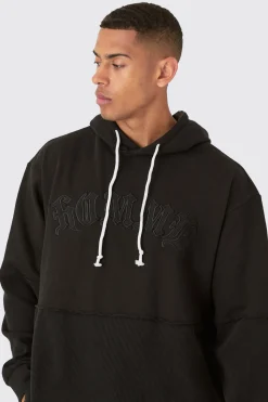 Oversized Waffle Faux Layer Applique Hoodie | BoohooMAN UK