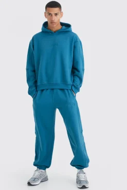 Oversized Waffle Panel Hooded Tracksuit | BoohooMAN UK