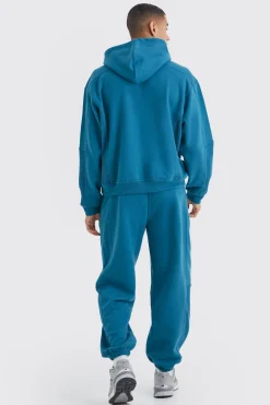 Oversized Waffle Panel Hooded Tracksuit | BoohooMAN UK