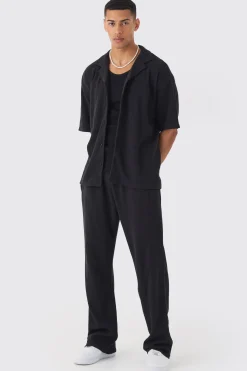 Oversized Waffle Shirt & Relaxed Jogger Set | BoohooMAN UK