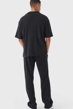 Oversized Waffle Shirt & Relaxed Jogger Set | BoohooMAN UK
