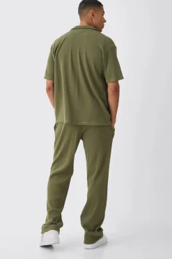 Oversized Waffle Shirt & Relaxed Jogger Set | BoohooMAN UK