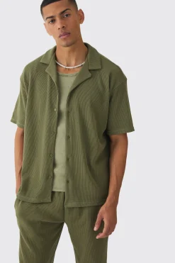 Oversized Waffle Shirt & Relaxed Jogger Set | BoohooMAN UK