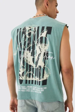 Oversized Wash Boxy Gothic Renaissance Cherub Tank | BoohooMAN UK