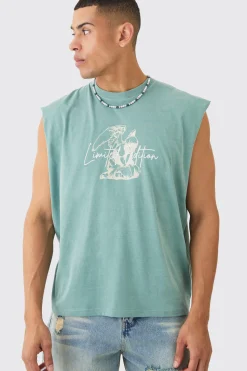Oversized Wash Boxy Gothic Renaissance Cherub Tank | BoohooMAN UK