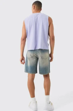 Oversized Wash Boxy Gothic Graffiti Distressed Tank | BoohooMAN UK