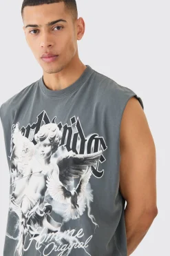 Oversized Wash Boxy Renaissance Worldwide Cherub Tank | BoohooMAN UK