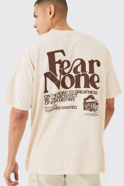 Oversized Wash Fear None Print T-shirt | BoohooMAN UK