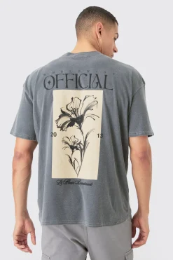 Oversized Wash Official Flower Print T-shirt | BoohooMAN UK