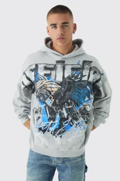 Oversized Wash Over The Seams Official Graphic Hoodie | BoohooMAN UK