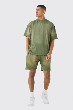 Oversized Wash Pintuck T-shirt And Short Set | BoohooMAN UK