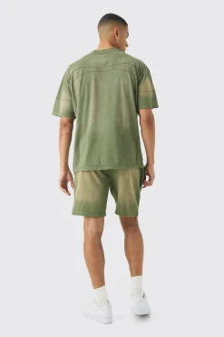 Oversized Wash Pintuck T-shirt And Short Set | BoohooMAN UK