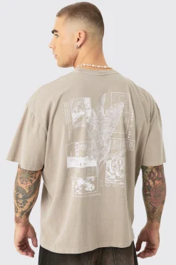 Oversized Wash Stencil Back Print T-shirt | BoohooMAN UK