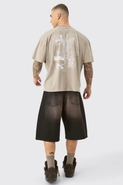 Oversized Wash Stencil Back Print T-shirt | BoohooMAN UK