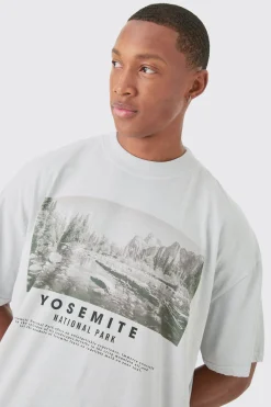 Oversized Wash Yosemite Landscape T-shirt | BoohooMAN UK