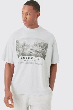 Oversized Wash Yosemite Landscape T-shirt | BoohooMAN UK