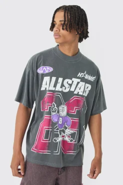 Oversized Washed All Star Eagle Print T-Shirt | BoohooMAN UK