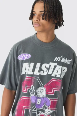 Oversized Washed All Star Eagle Print T-Shirt | BoohooMAN UK