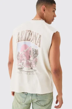 Oversized Washed Arizona Back Print Tank | BoohooMAN UK