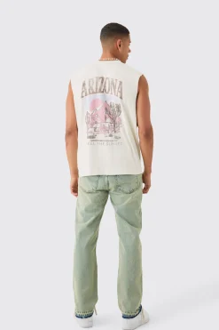 Oversized Washed Arizona Back Print Tank | BoohooMAN UK