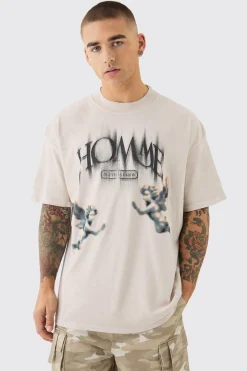 Oversized Washed Blurred Renaissance T-shirt | BoohooMAN UK